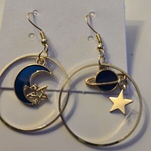 Gold and Blue Celestial Earrings